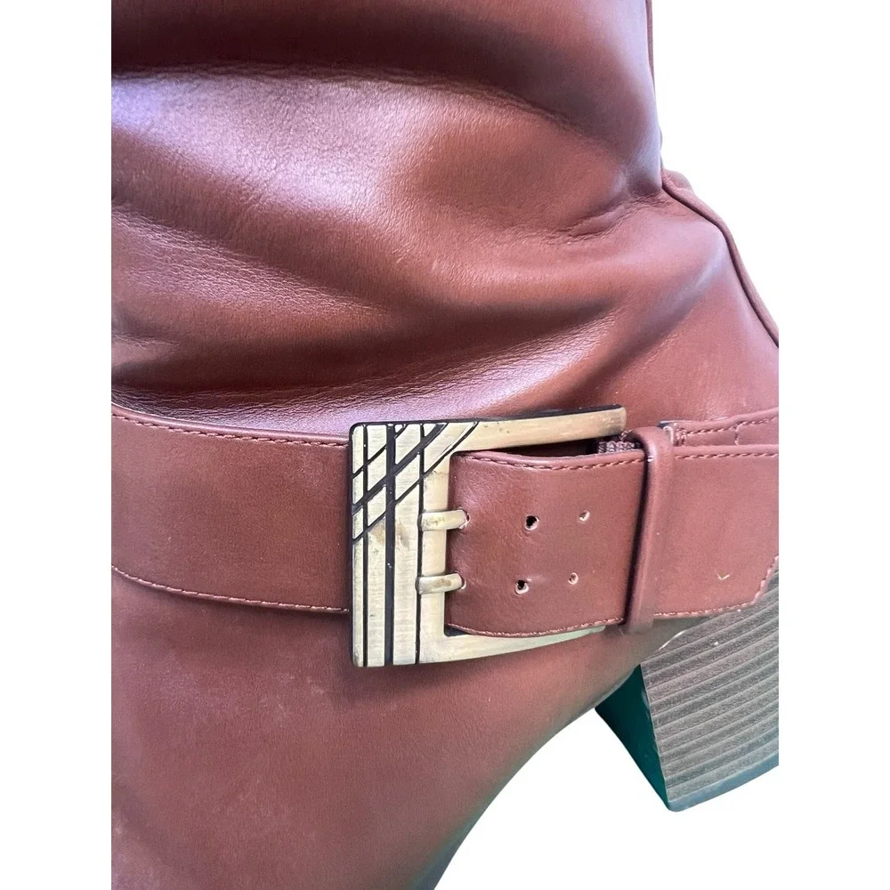 Aerosoles Chatroom Tall Knee High Riding Boots Brown Faux Leather Side Zip 11M
